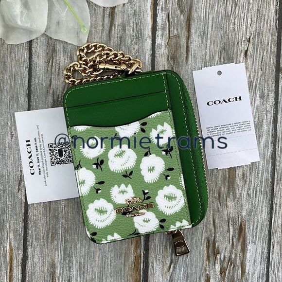 Coach Zip Card Case With Floral Print Wallet Bag Purse - Picture 4 of 9